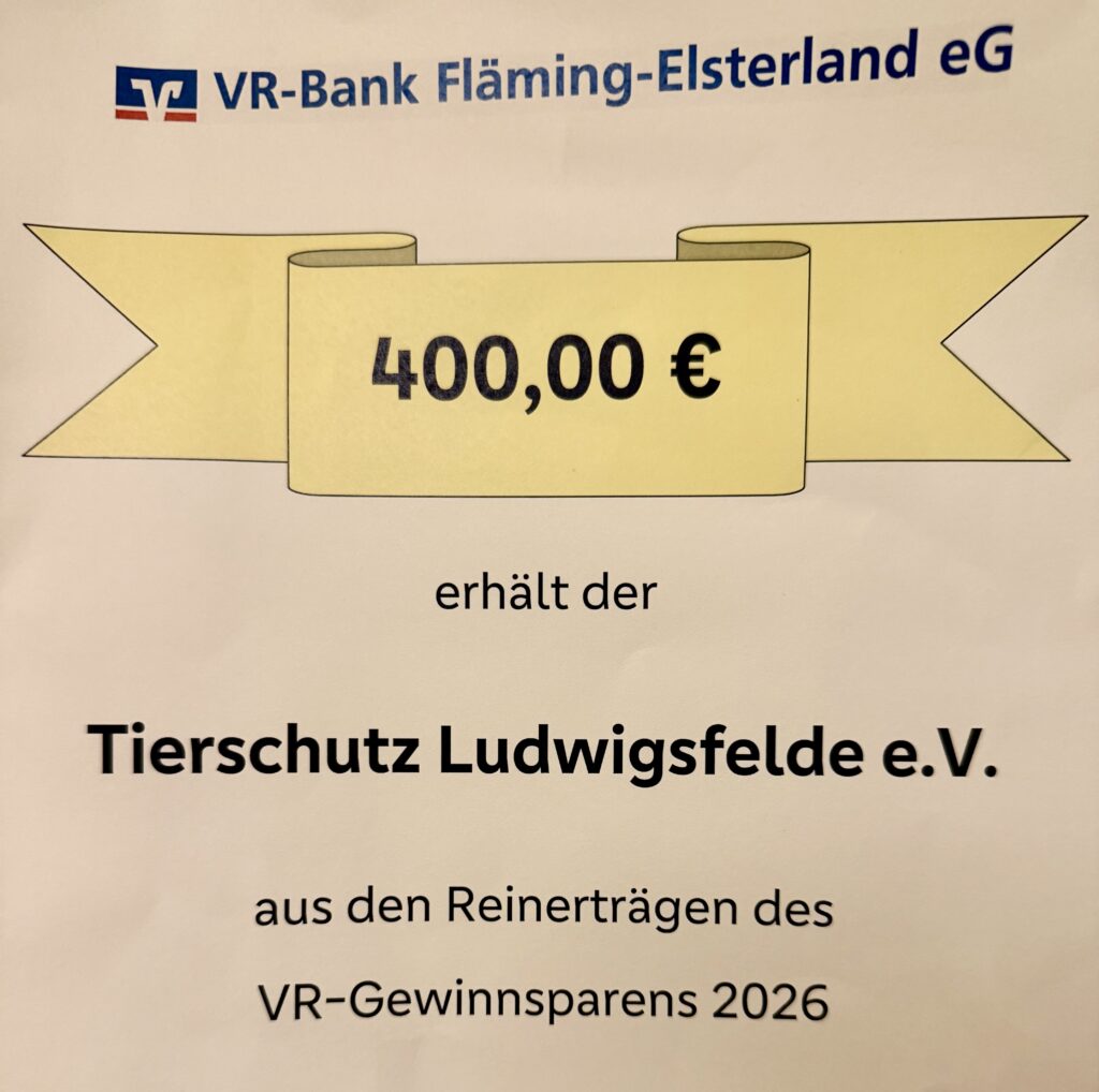 VR-Bank Spende Tierschutz Ludwigsfelde